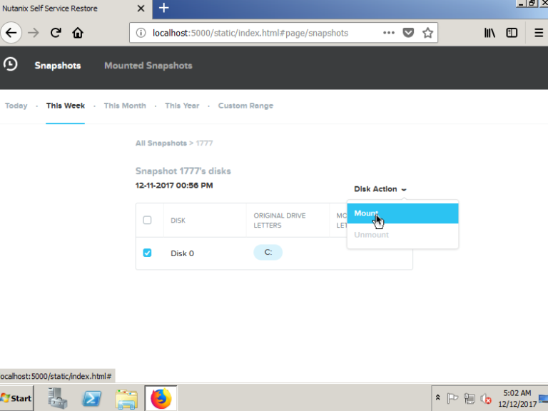 9. Now in SSR we can select the snapshot and mount it.